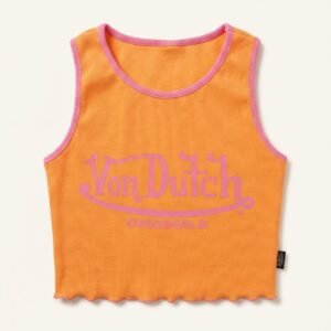 Von Dutch Originals Lettuce Hem Ribbed Crop Tank Top