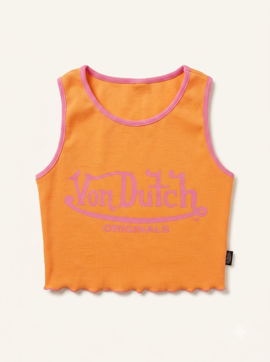 Von Dutch Originals Lettuce Hem Ribbed Crop Tank Top