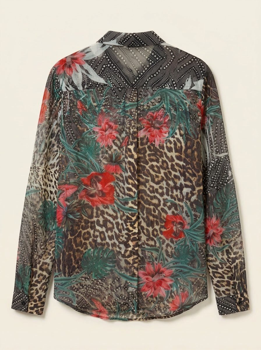 GUESS Sheer Animal & Floral Print Chiffon Shirt - Image 2