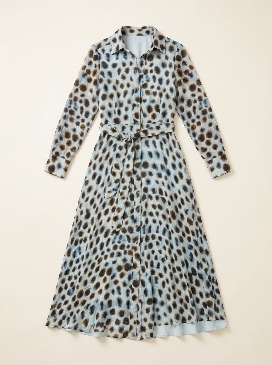 Massimo Dutti Blue Abstract Animal Print Maxi Shirt Dress