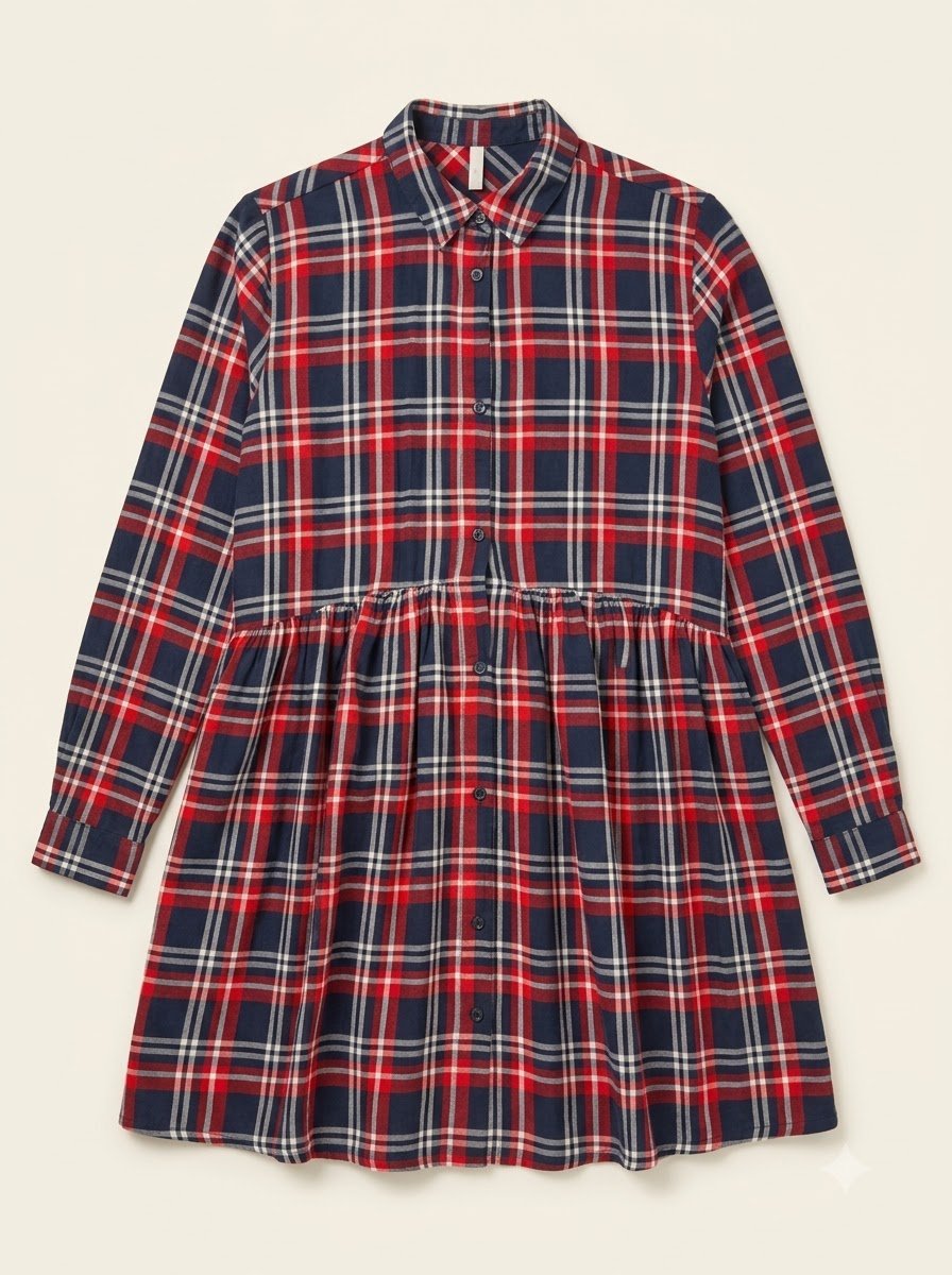 Pepe Jeans London Plaid Babydoll Shirtdress