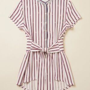 Pinko Striped Belted Short-Sleeve Blouse